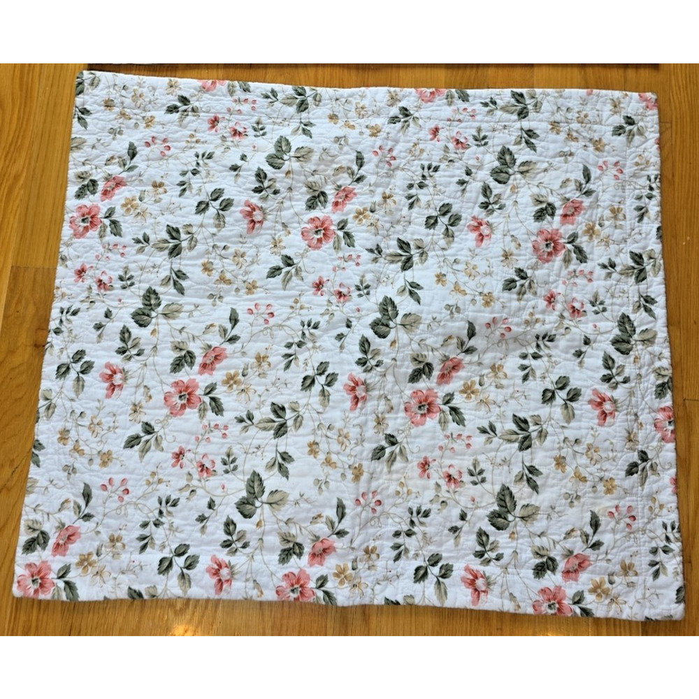 Laura Ashley VTG Quilted Shams Pink Yellow Green Gingham Floral Cottage Set